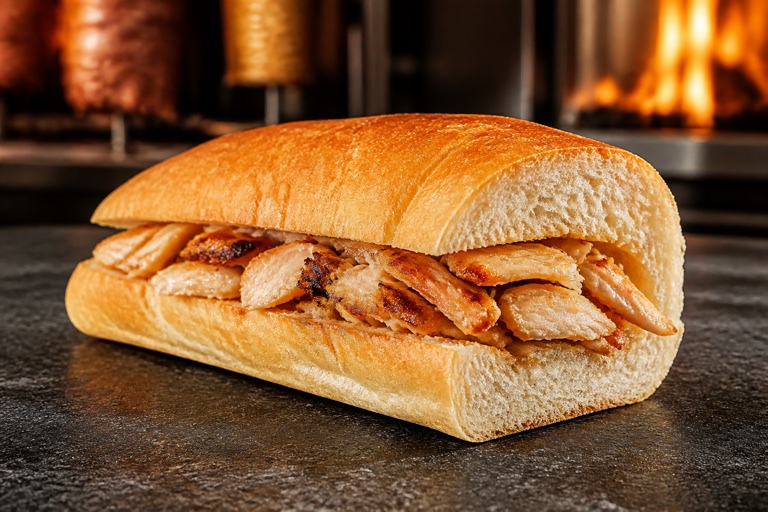 Yarım Ekmek Tavuk Döner — Yarım ekmek içinde sıcak tavuk döner.
